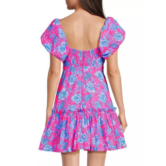 New Lilly Pulitzer Nastia Short Sleeve Cotton Dress Pink Floral Tiered Zip Sz 12 - Picture 4 of 14